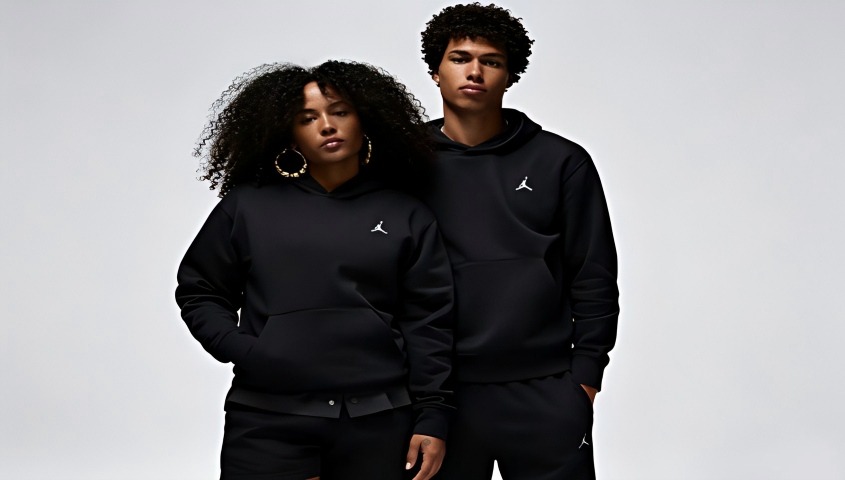 black brooklyn fleece with white Nike Jordan logo