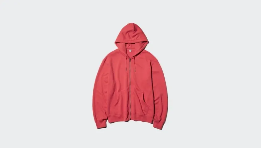 reddish pink sweat full-zip hoodie