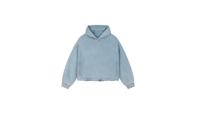 blue vintage washed frayed-hem hoodie