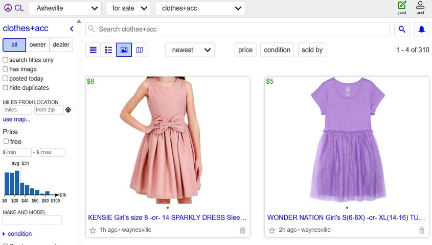 Craigslist classified listings page showing categories for local product sales and peer-to-peer transactions