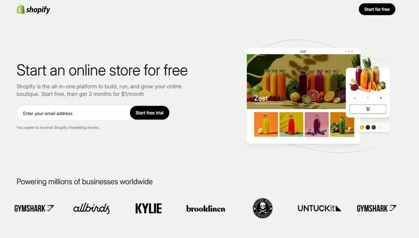 Shopify online store editor dashboard used to build a branded ecommerce website for selling products online