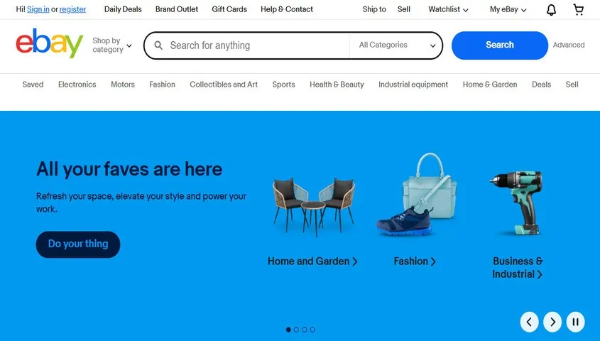 eBay seller dashboard with auction-style product listings for users exploring websites to sell items online for free
