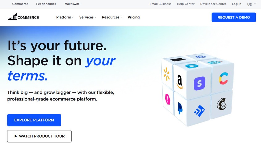BigCommerce ecommerce dashboard interface displaying product management tools and storefront builder
