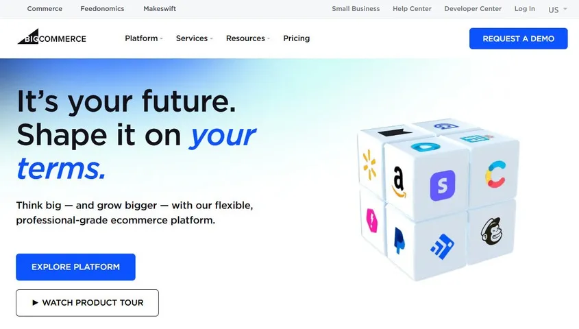 BigCommerce ecommerce dashboard interface displaying product management tools and storefront builder