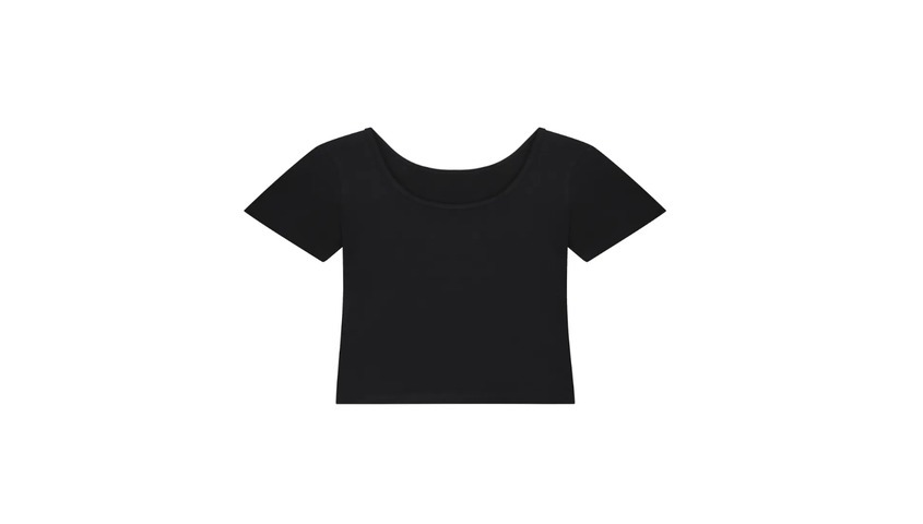 Black bodycon crop top styled for female 90s fashion trends and minimalist 90s outfits.