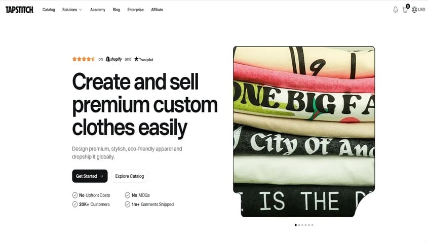 best Print on demand supplier - Tapstitch homepage