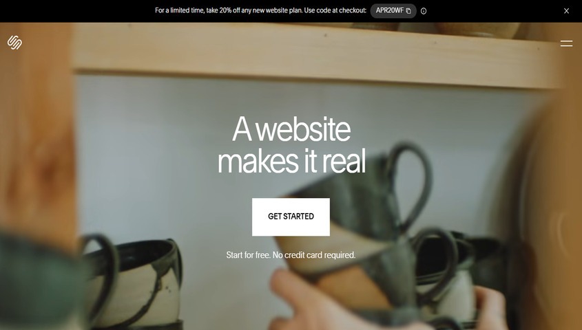 Squarespace homepage with 'A website makes it real' — a leading ecommerce solution for design-forward brands