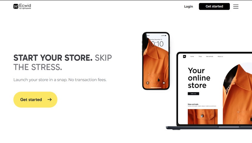 Ecwid by Lightspeed homepage — an ecommerce solution for businesses adding online selling to an existing website
