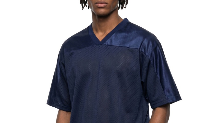 Oversized Mesh V-Neck Soccer Jersey from Tapstitch — a popular t shirt neck type for layering and streetwear