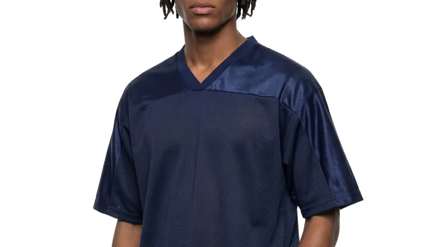 Oversized Mesh V-Neck Soccer Jersey from Tapstitch — a popular t shirt neck type for layering and streetwear