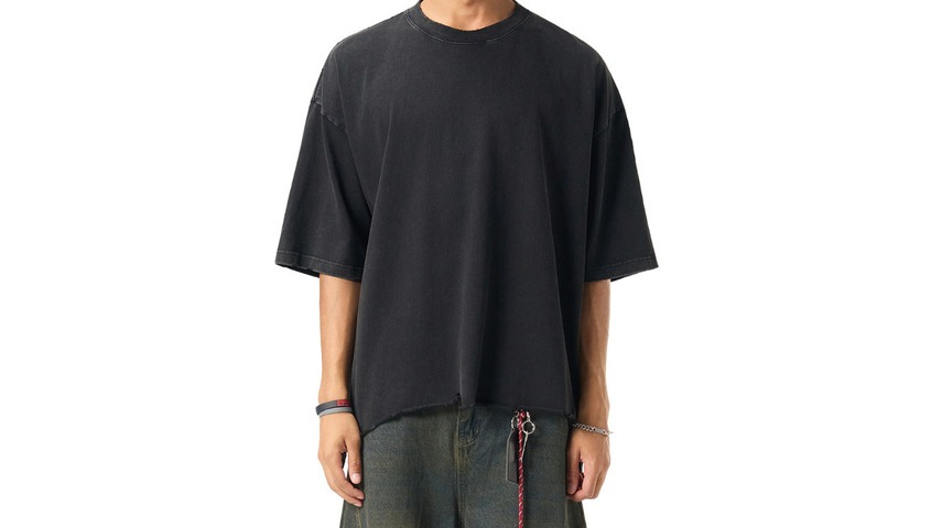 Snow Wash Raw-Hem Boxy T-shirt from Tapstitch — a retro three-quarter sleeve, one of the more distinctive different t shirt styles