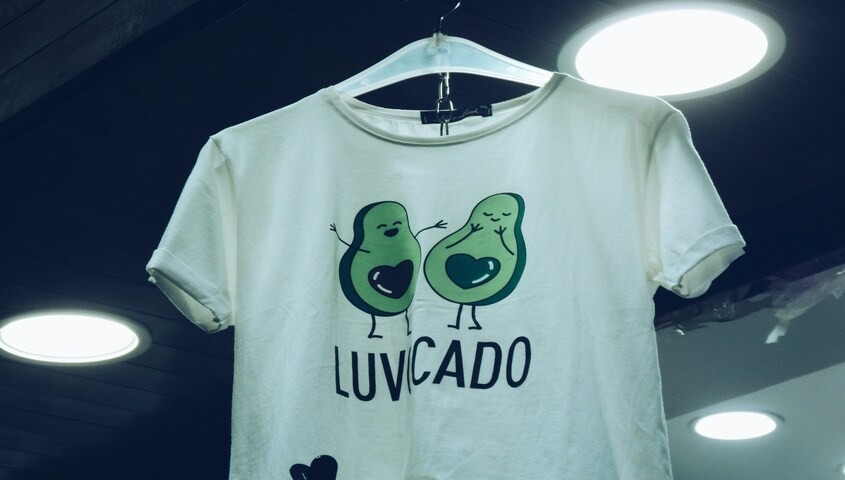 Avocado cartoon t-shirt design representing cool shirt designs and trending t shirt trends