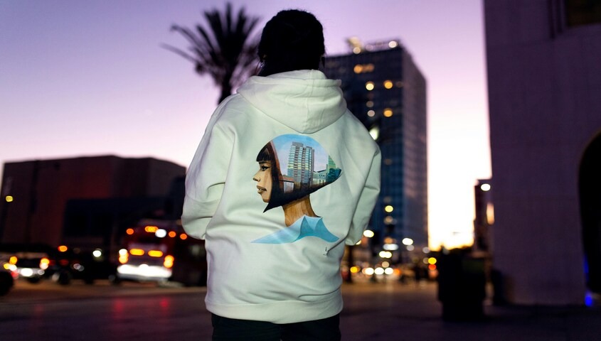 Abstract geometric hoodie design — non-representational graphic custom hoodie idea for art-forward brands