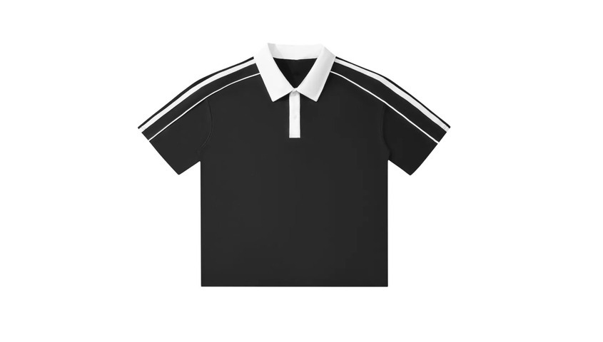 Contrast Collar Short-Sleeve Polo in black and white, late 90s fashion prep with an editorial edge