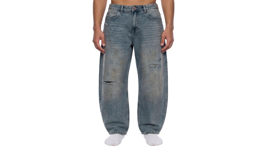 Distressed Barrel Leg Jeans in light wash, the exact baggy 90s fashion denim cut updated for today