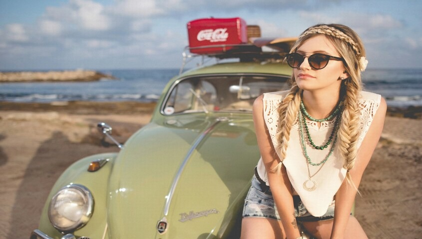 Bohemian lace top with layered necklaces, classic hippie 70s style still working today