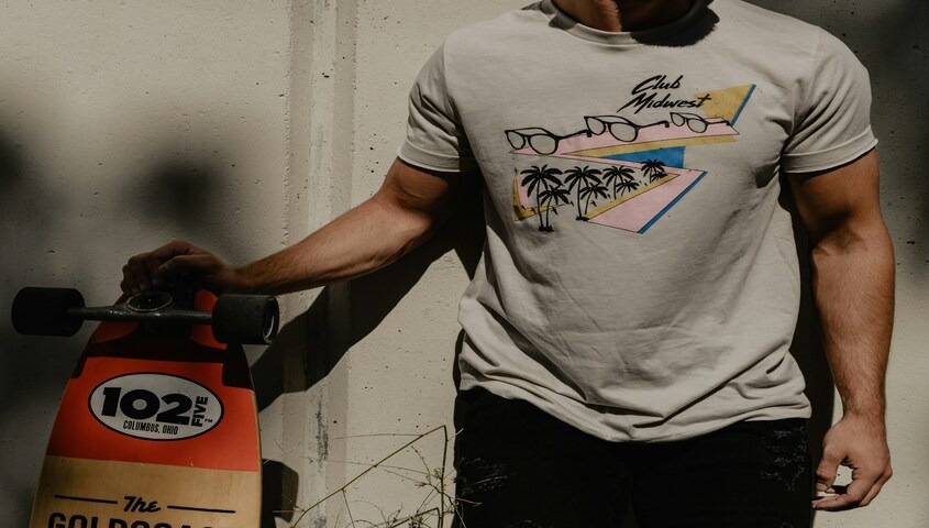 Vintage-style graphic tee showing DTG shirt printing on cotton