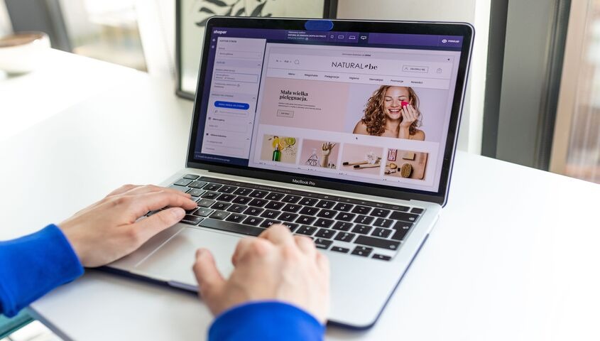 Beauty brand ecommerce site open on a laptop, showing the kind of editorial storefront the Wix or Squarespace choice actually decides.