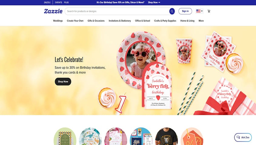 Zazzle homepage