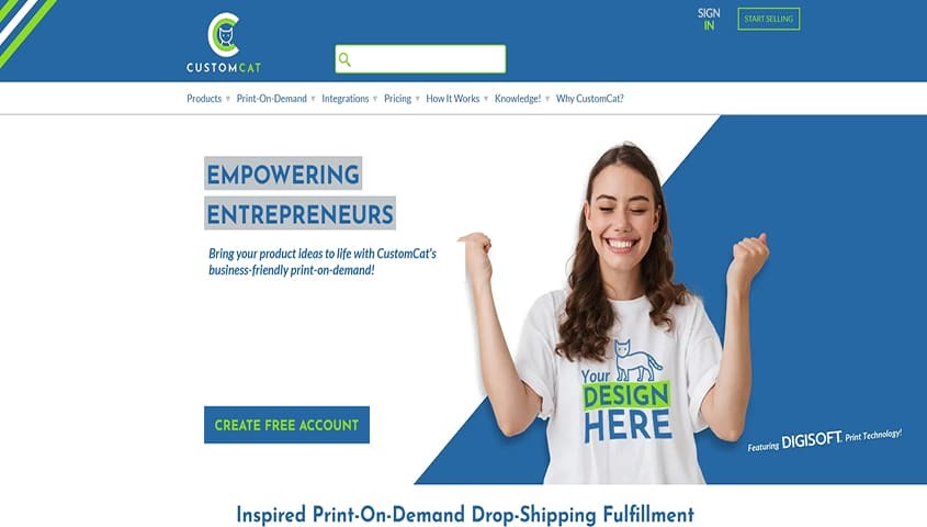 One of the print on demand site Customcat homepage