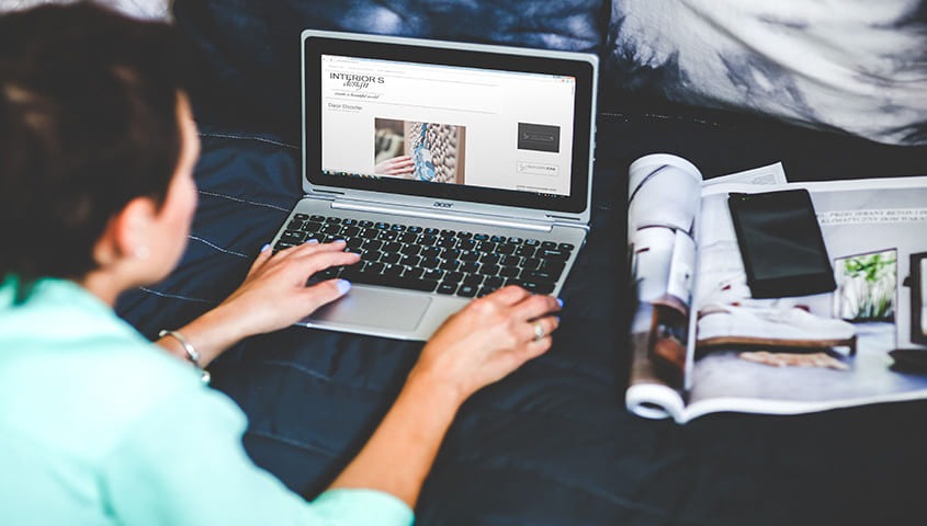 Woman is writting email for marketing