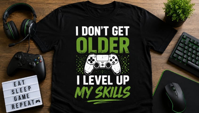 Custom printed t-shirt with a funny gaming quote design