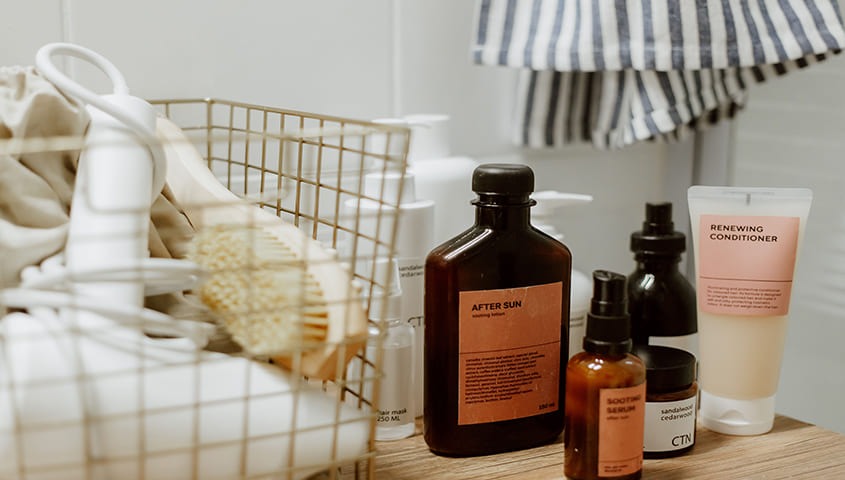 Niche beauty products in bathroom