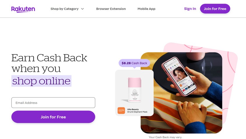 Rakuten homepage with cash back sign-up form, Japan's largest marketplace for brands expanding into the fashion market