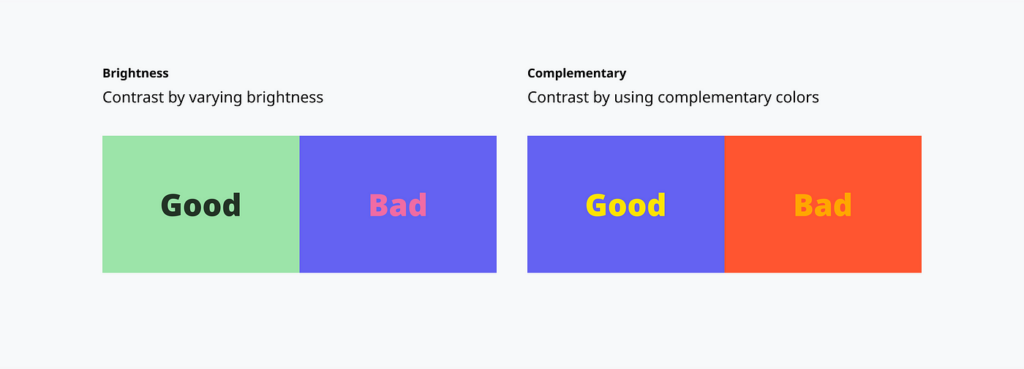 Color contrasts which suits well and bad color contrasts 