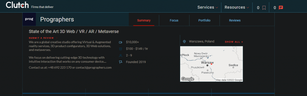 Clutch screenshot of a software house