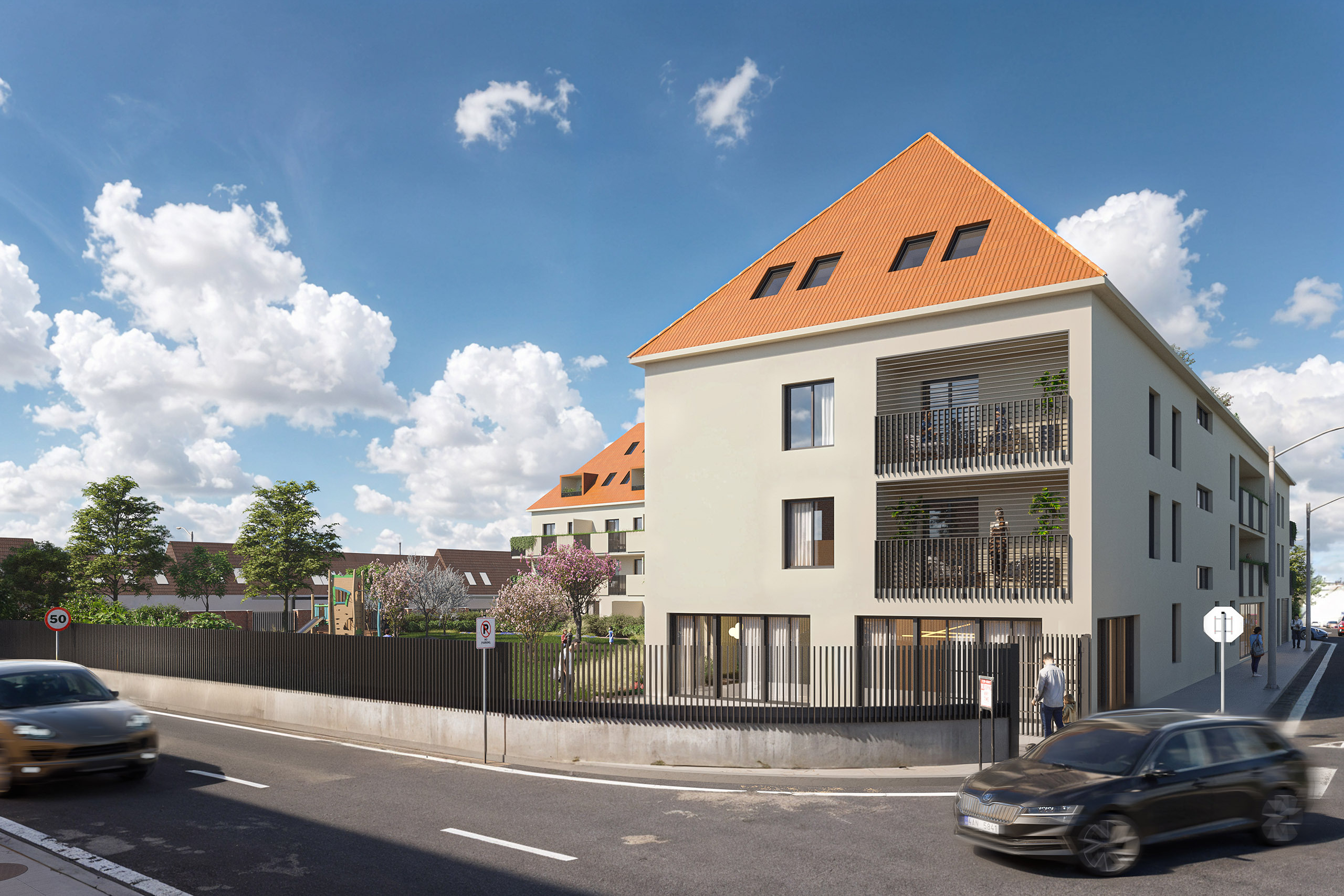 Exteriér budovy projektu Orolské záhrady v Trnave