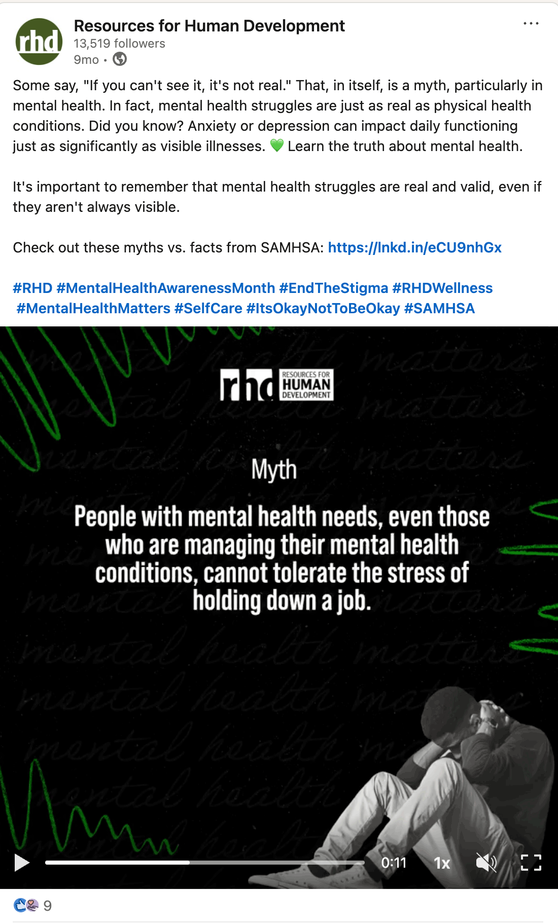 Screenshot of the LinkedIn post for the Mental Health awareness campaign.