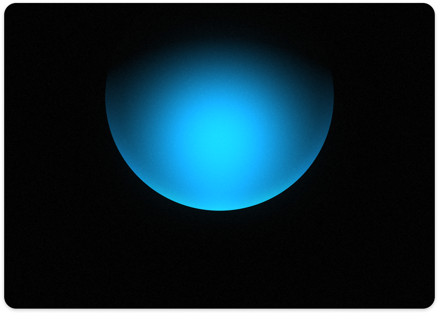 Blue glowing sphere with subtle speckles on a black background.