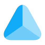 Blue rounded triangle with a subtle gradient on a white background.