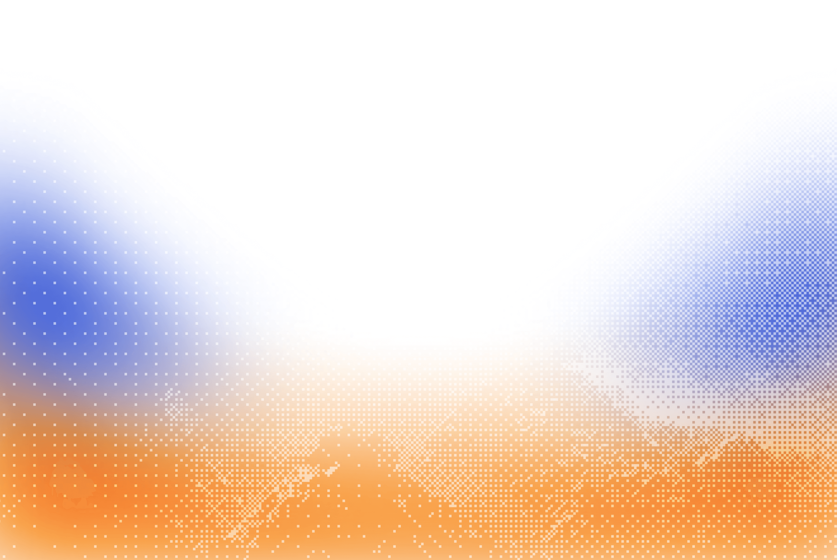Abstract gradient background with blue and orange pixelated patterns fading into white at the top.