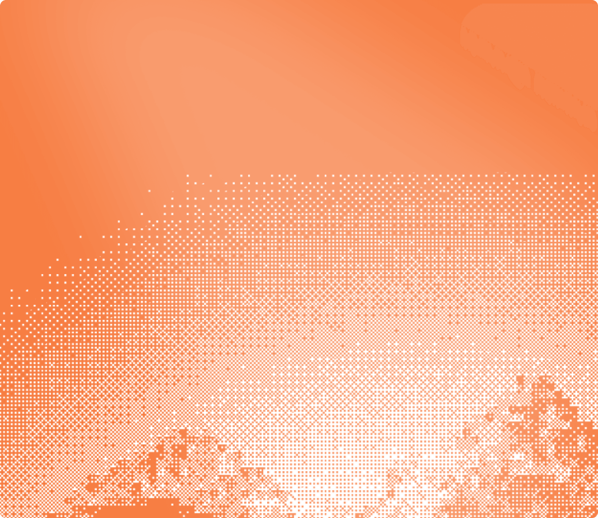 Halftone pattern of orange dots gradually fading from dense at the bottom to sparse at the top on an orange background.