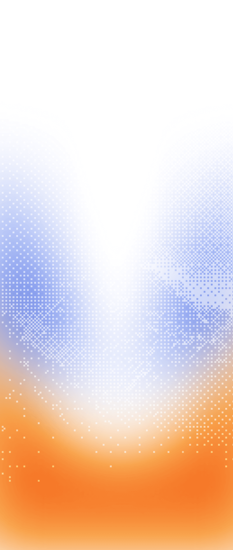 Abstract gradient background with pixelated blue and orange hues blending into white center.