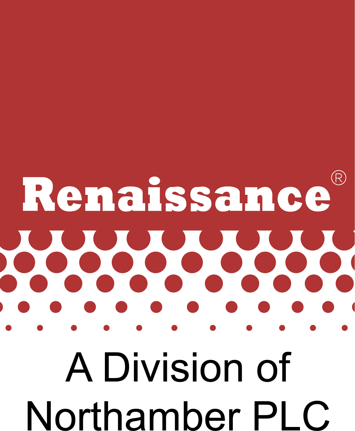 Renaissance logo with white text on red background and a dotted pattern along the bottom edge.