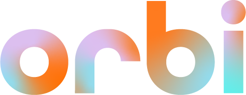 Orbi-logotyp med gradientfärger i orange, blått och lila.