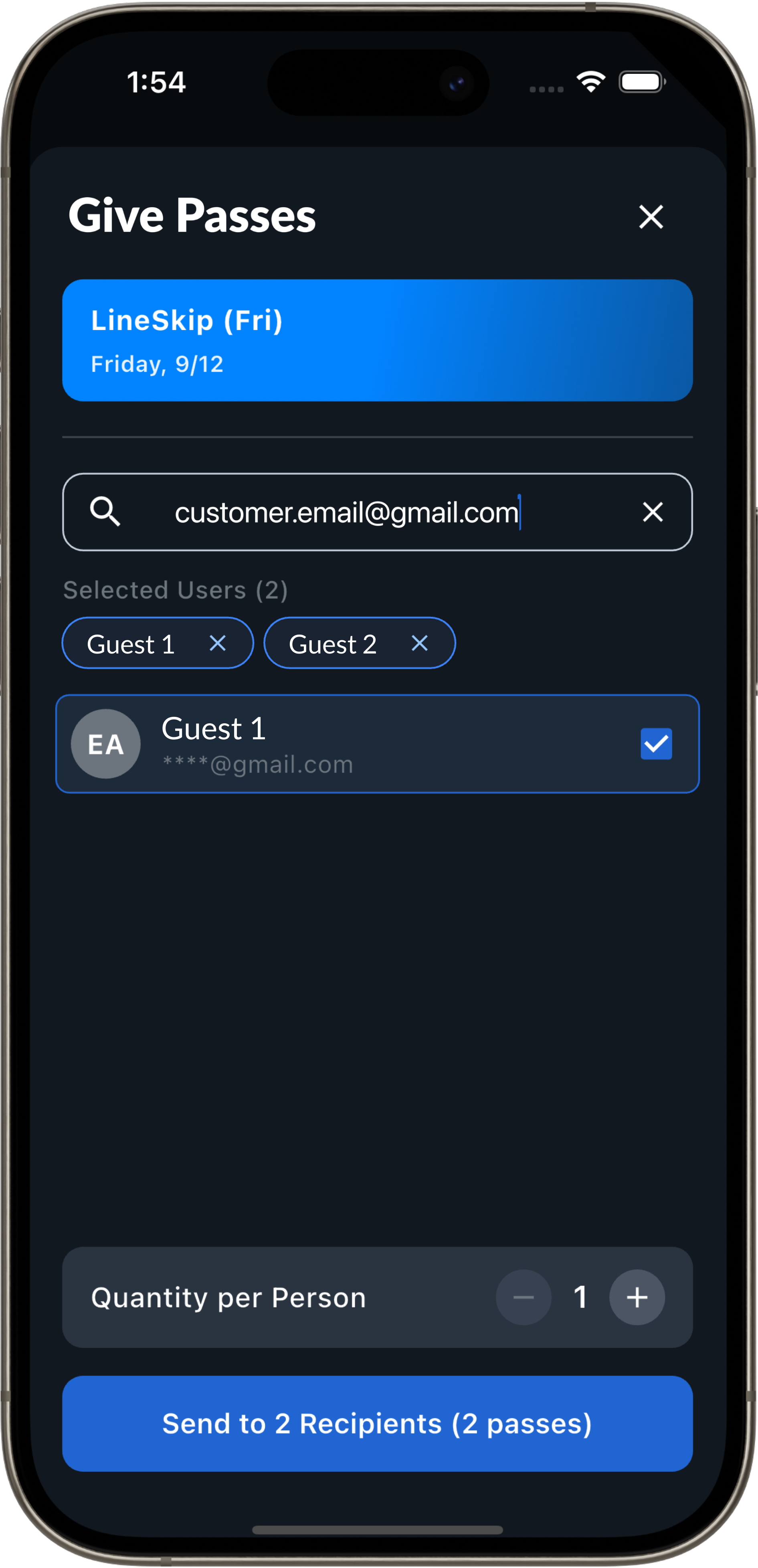 LineLeap mobile dashboard — send passes