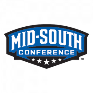 Mid-South Conference emblem with five stars below the text in blue and white.