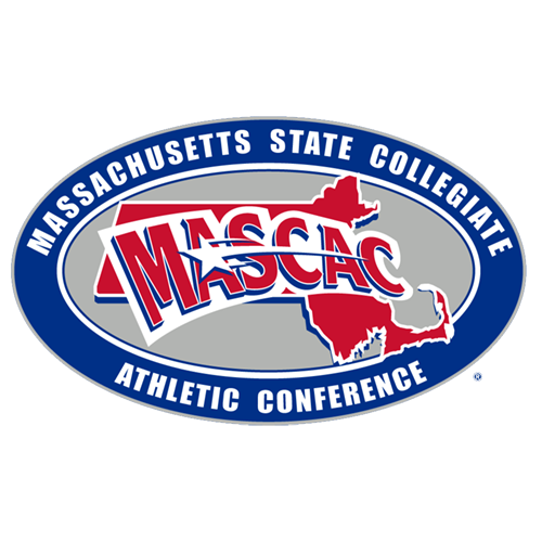 Massachusetts State Collegiate Athletic Conference logo with red map of Massachusetts and blue and white text.