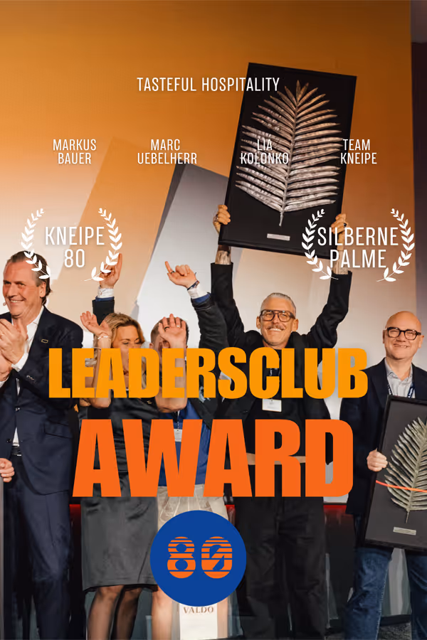 Gruppenfoto von Tasteful Hospitality bei der Auszeichnung mit dem Leaders Club Award für die Kneipe 80