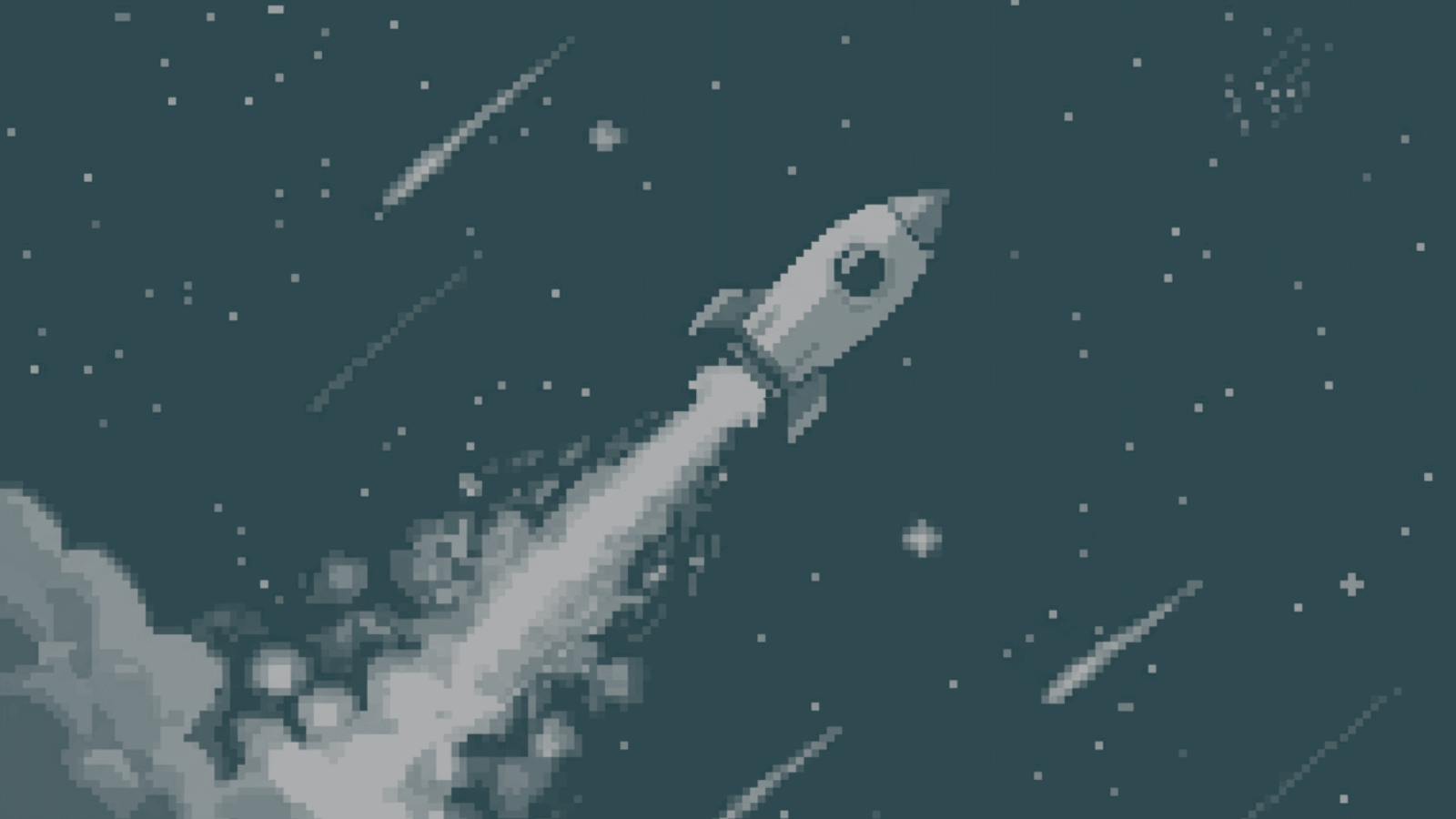 A rocket blasting through space