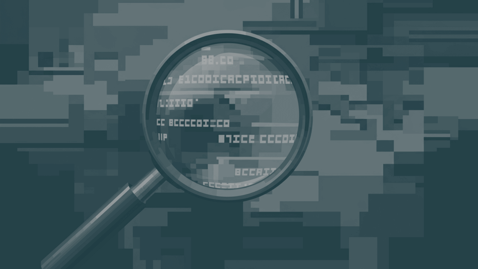 Magnifying glass searching for data represented in binary code