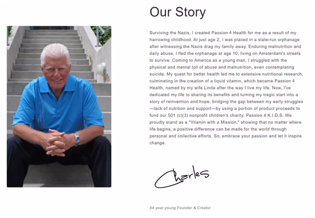 Charles, 84-year-young Founder & Creator, Passion4Health