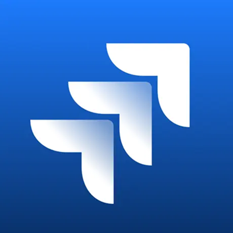 Jira logo with three stylized white arrows pointing upward on a blue gradient background.