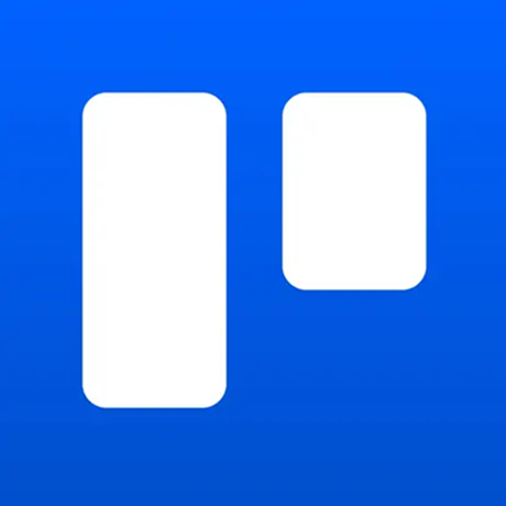 Trello logo with two white rounded rectangles on a blue background.
