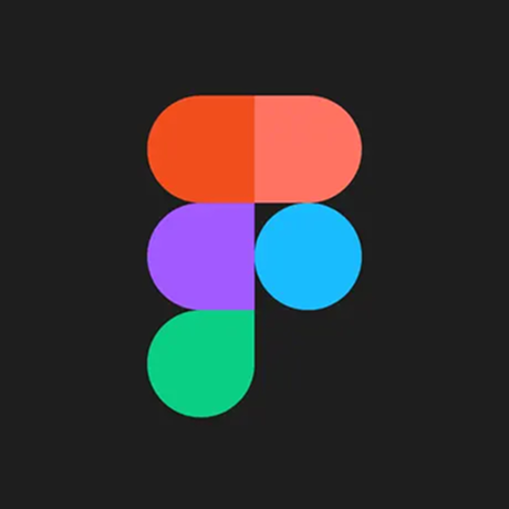 Figma logo with multicolored rounded shapes arranged to form an 'F' on a dark background.