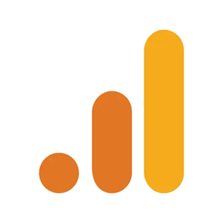 Google Analytics logo with three vertical bars in orange and yellow. Google Analytics logo. 